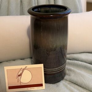 Bill Campbell Porcelain Vase - Elegant Blue and Brown Accent